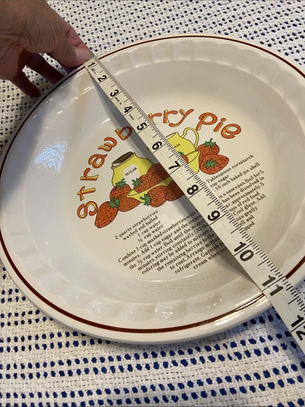 vintage 1980s ceramic Strawberry pie plate manufactured by Hankook / Korea